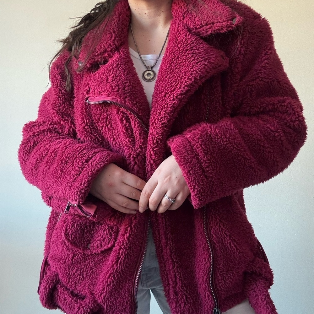 We The Free Burgundy Teddy Jacket - Picture 2 of 12